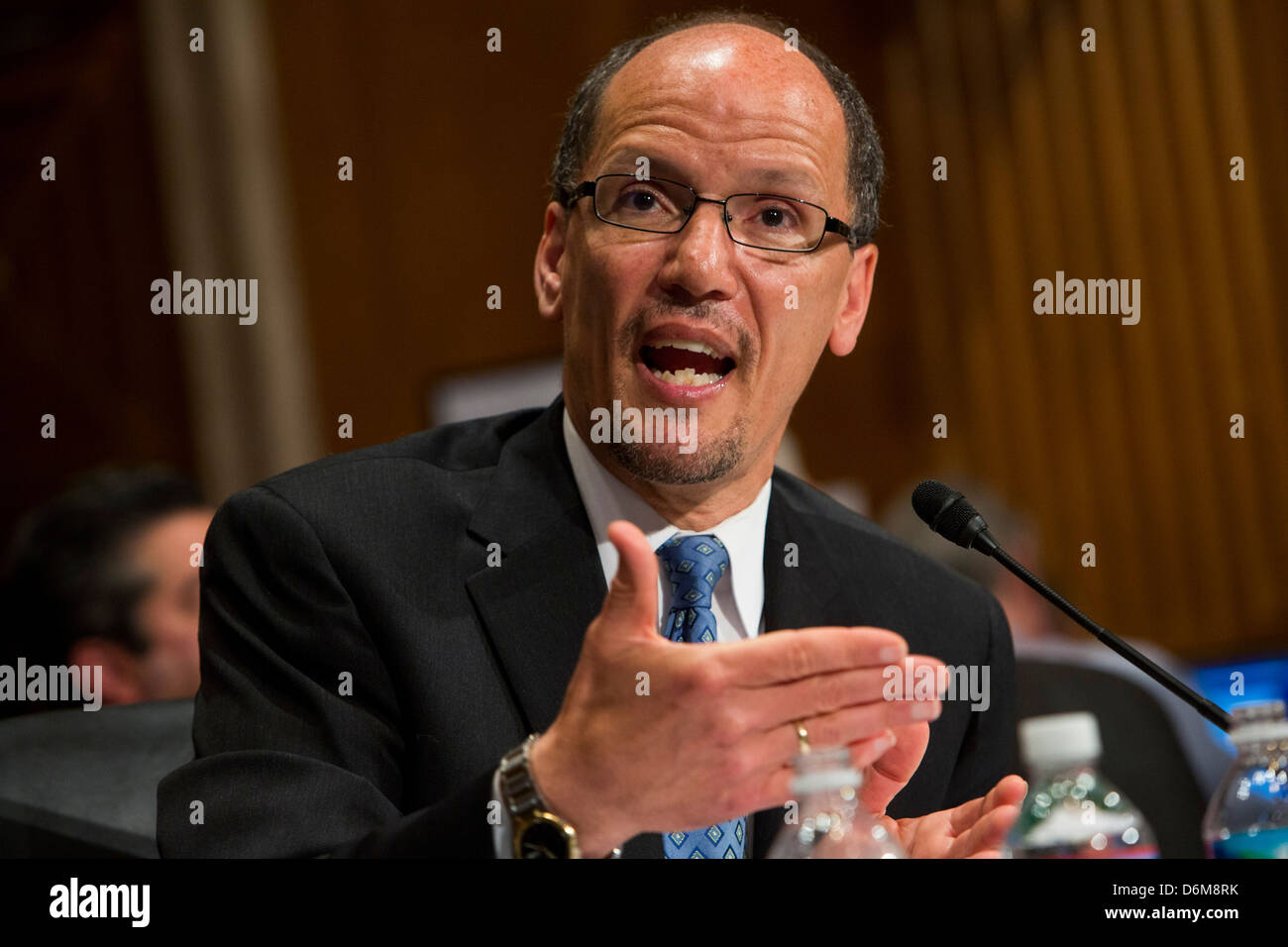 United States Secretary of Labor Thomas Perez during his Senate confirmation hearing.  Stock Photo