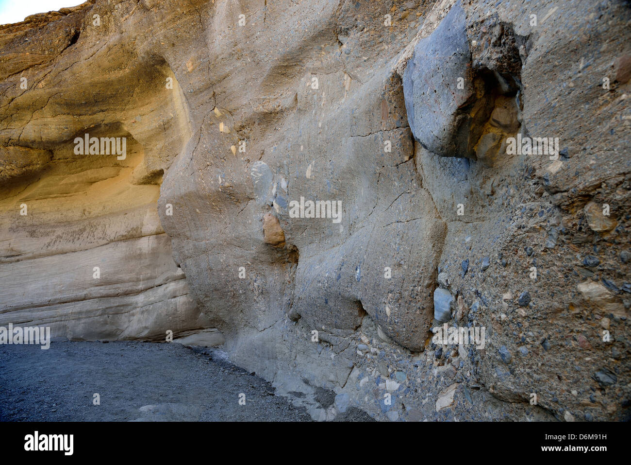Mosaic Canyon's wall formed by conglomerates and breccia. Death Valley National Park, California, USA. Stock Photo