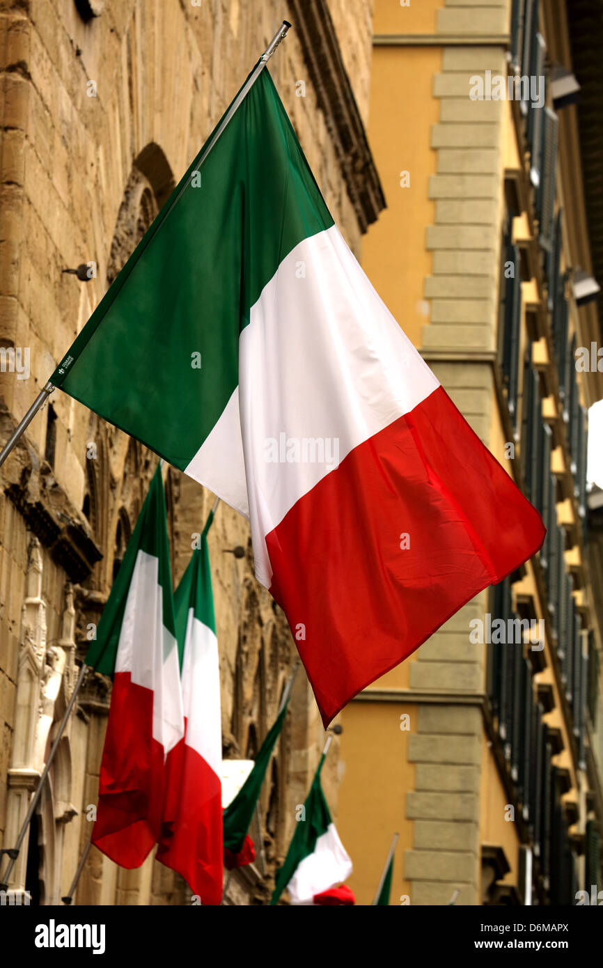 Italian flag flying in Florence Italy Stock Photo