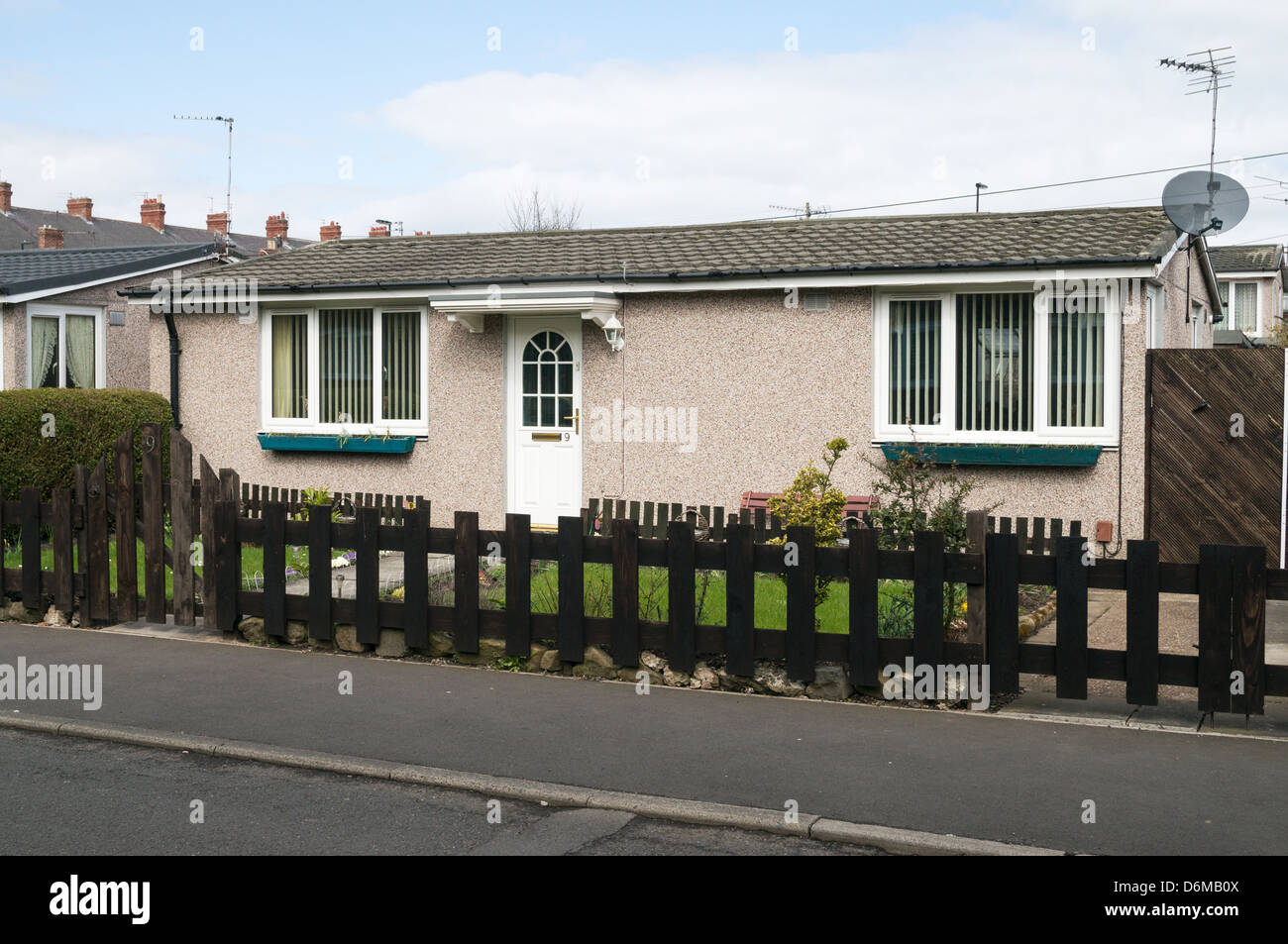 Prefabricated bungalow Gosforth north east England UK Stock Photo