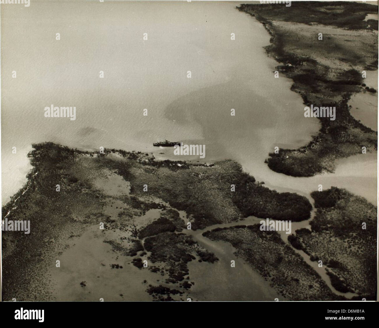 Aerial view showing portions of damaged land caused by Hurricane Janet at Tampico, Mexico NHHS Photo Stock Photo