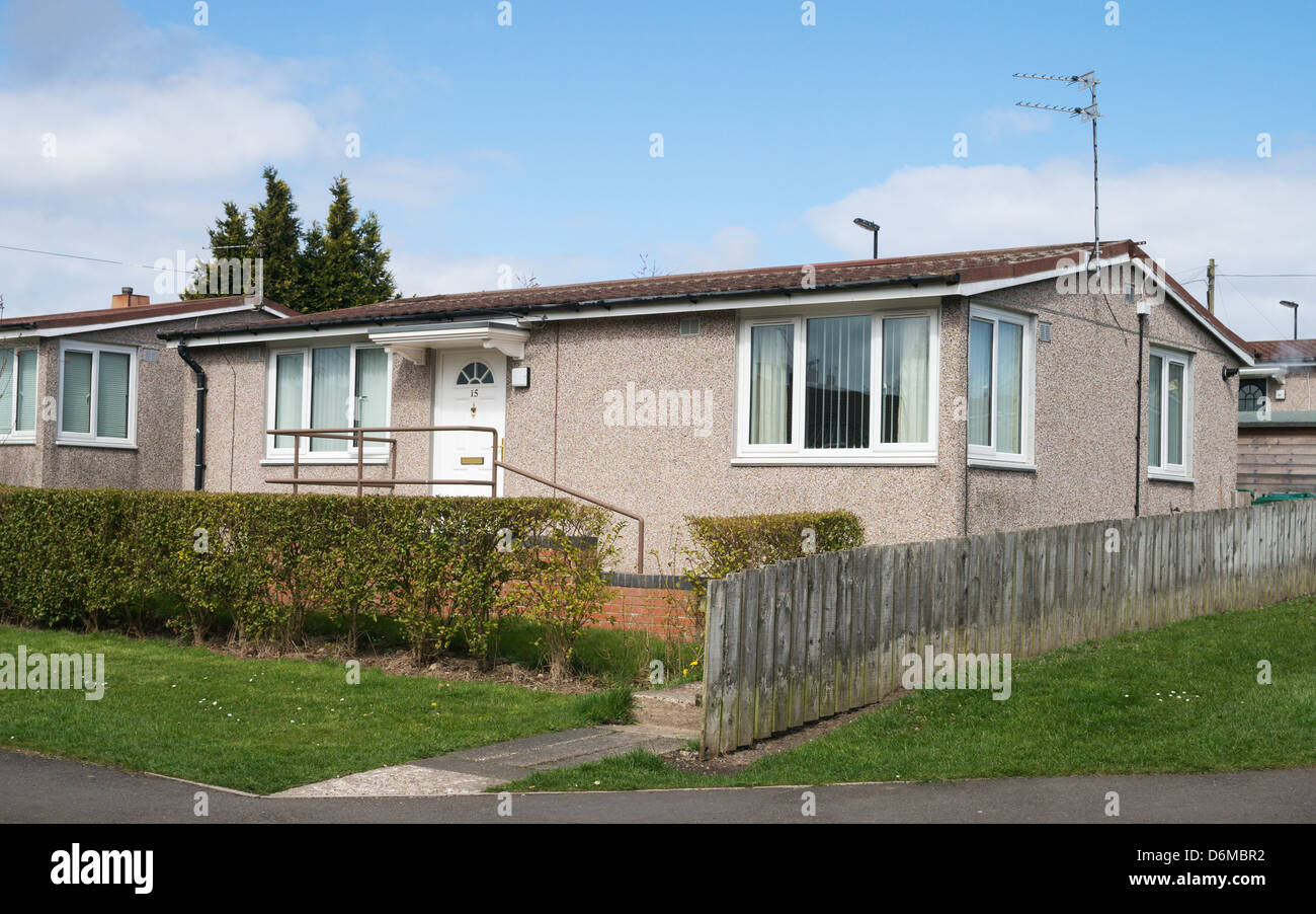 Prefabricated bungalow Gosforth north east England UK Stock Photo