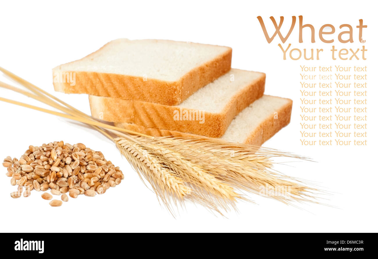 Wheat bread and grains and ears on white background Stock Photo - Alamy