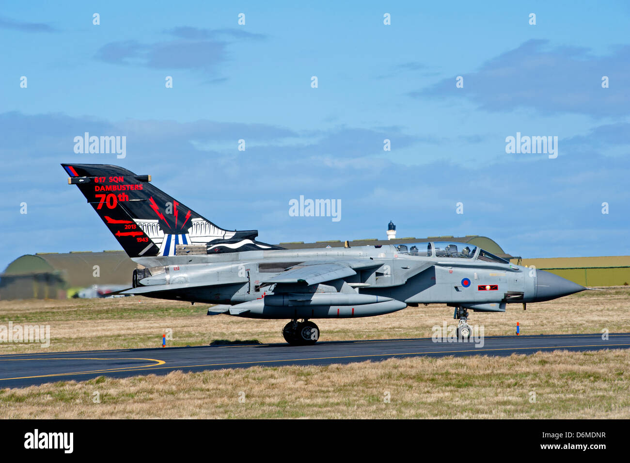 The specially painted Tornado GR4 of 617 (Dambusters) Sqn at RAF Lossiemouth. SCO 9000 Stock Photo