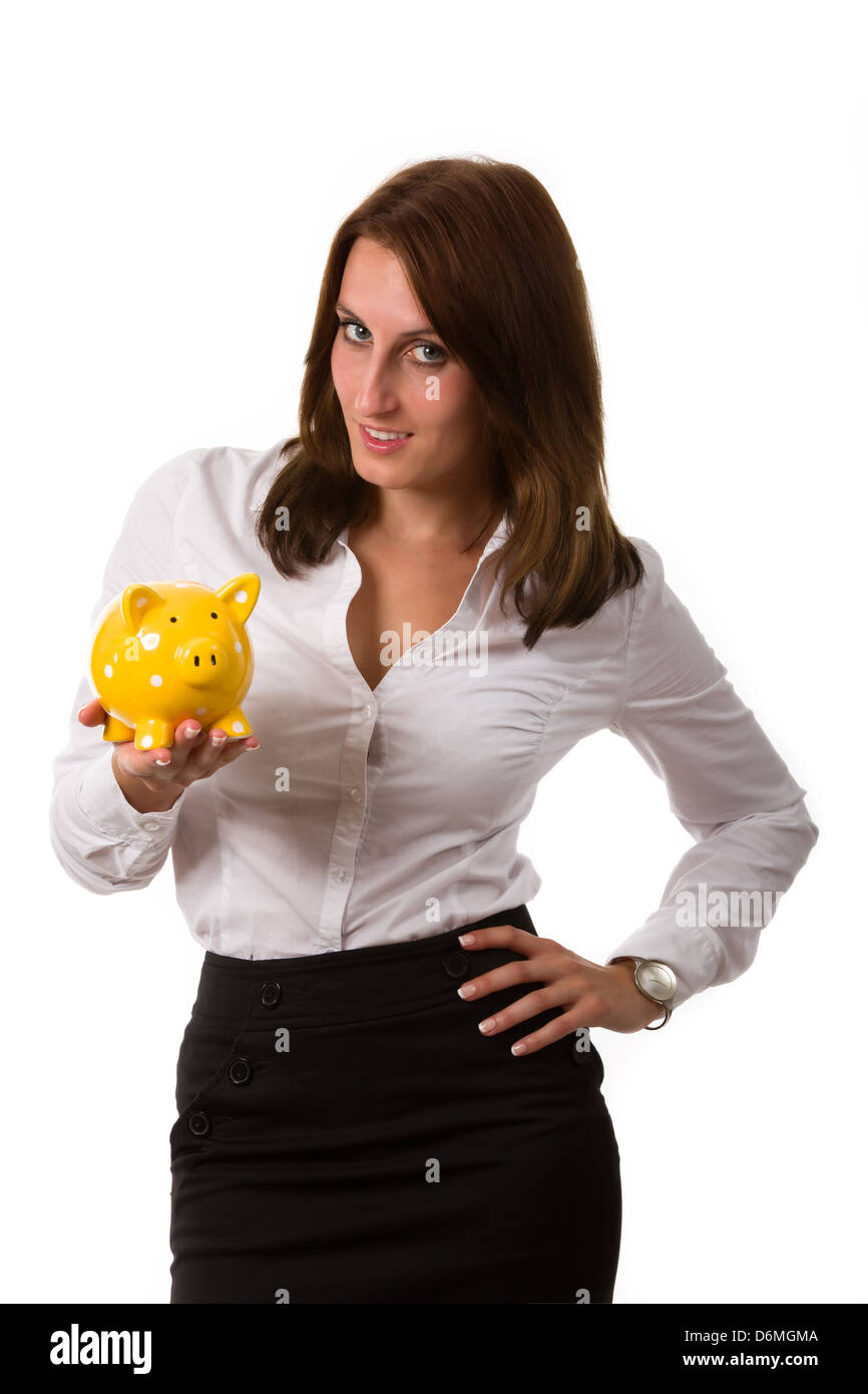 business woman with a piggybank Stock Photo - Alamy