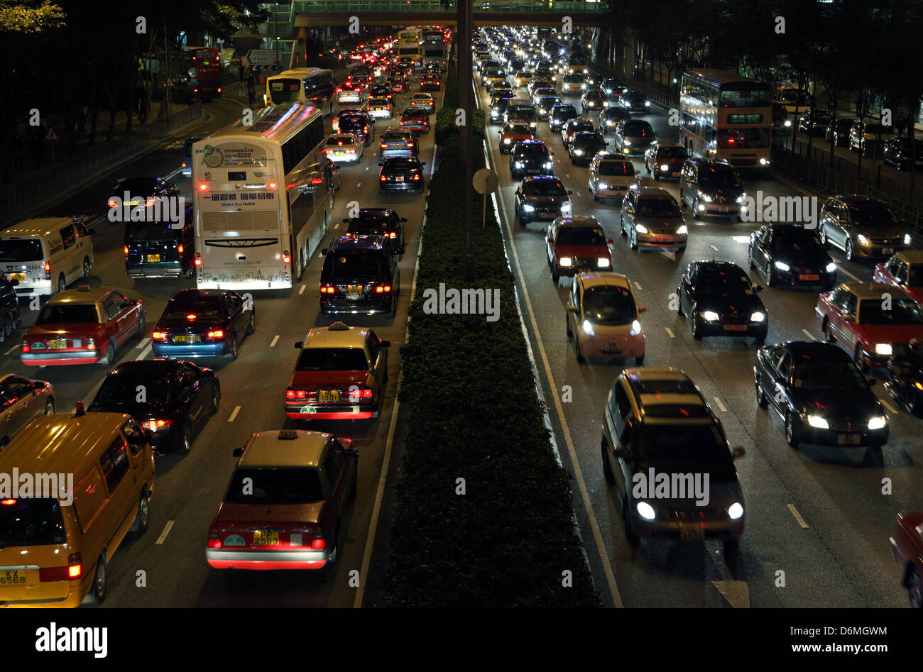 Hong Kong, China, rush hour on Gloucester Road at night Stock Photo