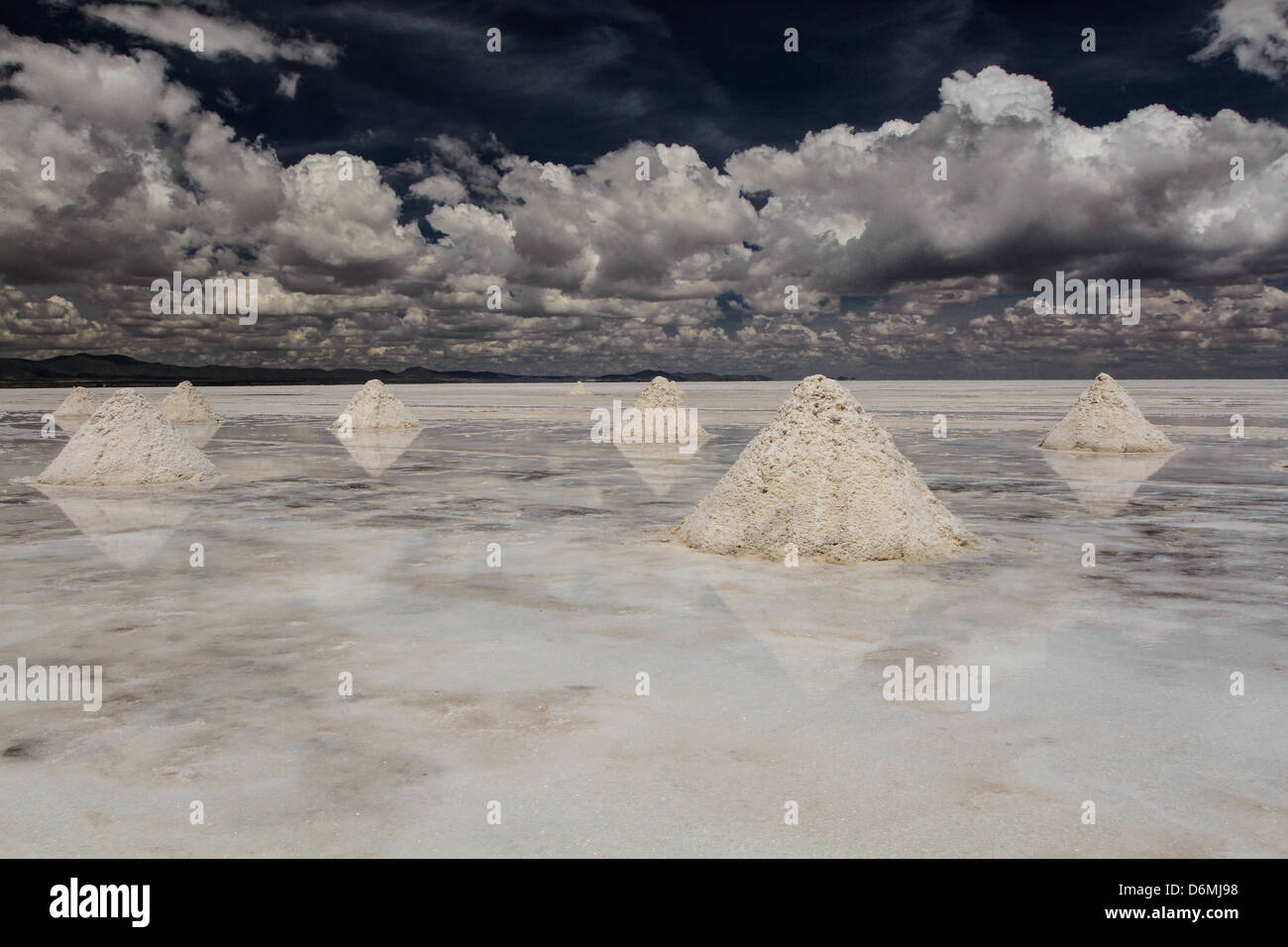 Piles of salt on the Bolivian salt flats Stock Photo