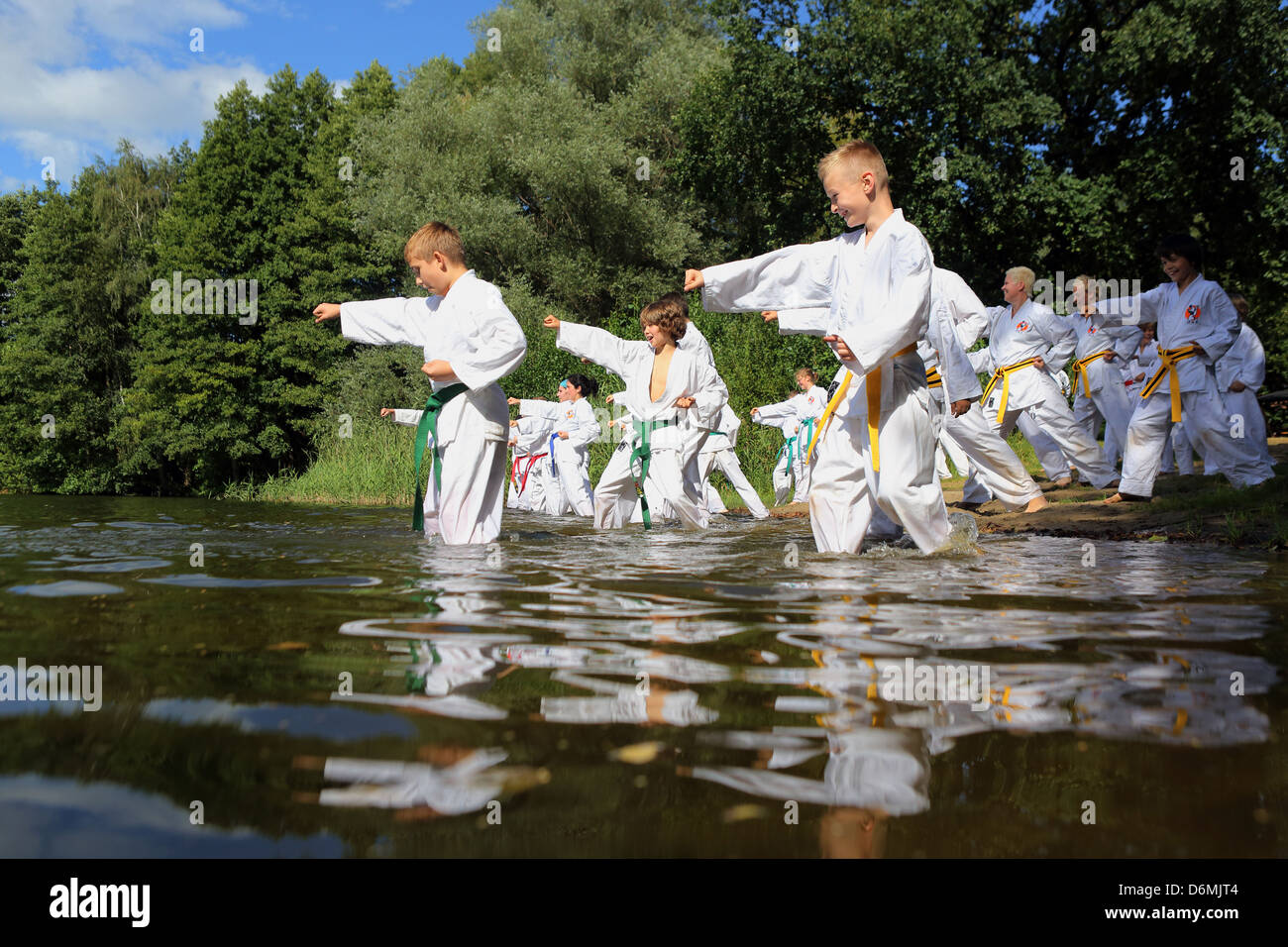 Emstal, Germany, children in a Taekwondo course water Stock Photo