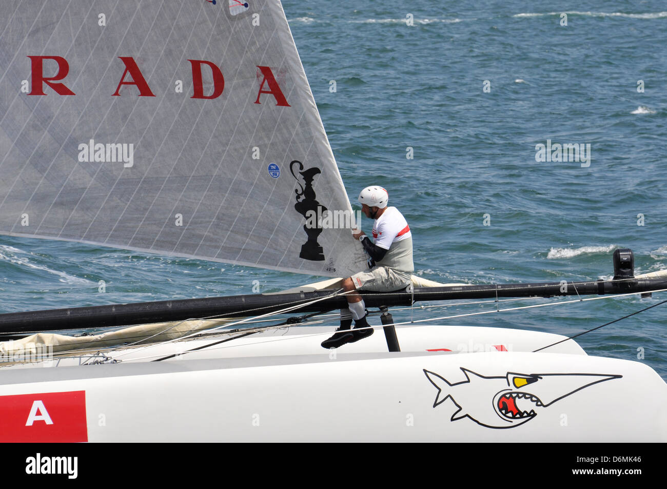 the catamaran of team races during the america's cup world series competition on April 20, 2013 in Naples Stock Photo