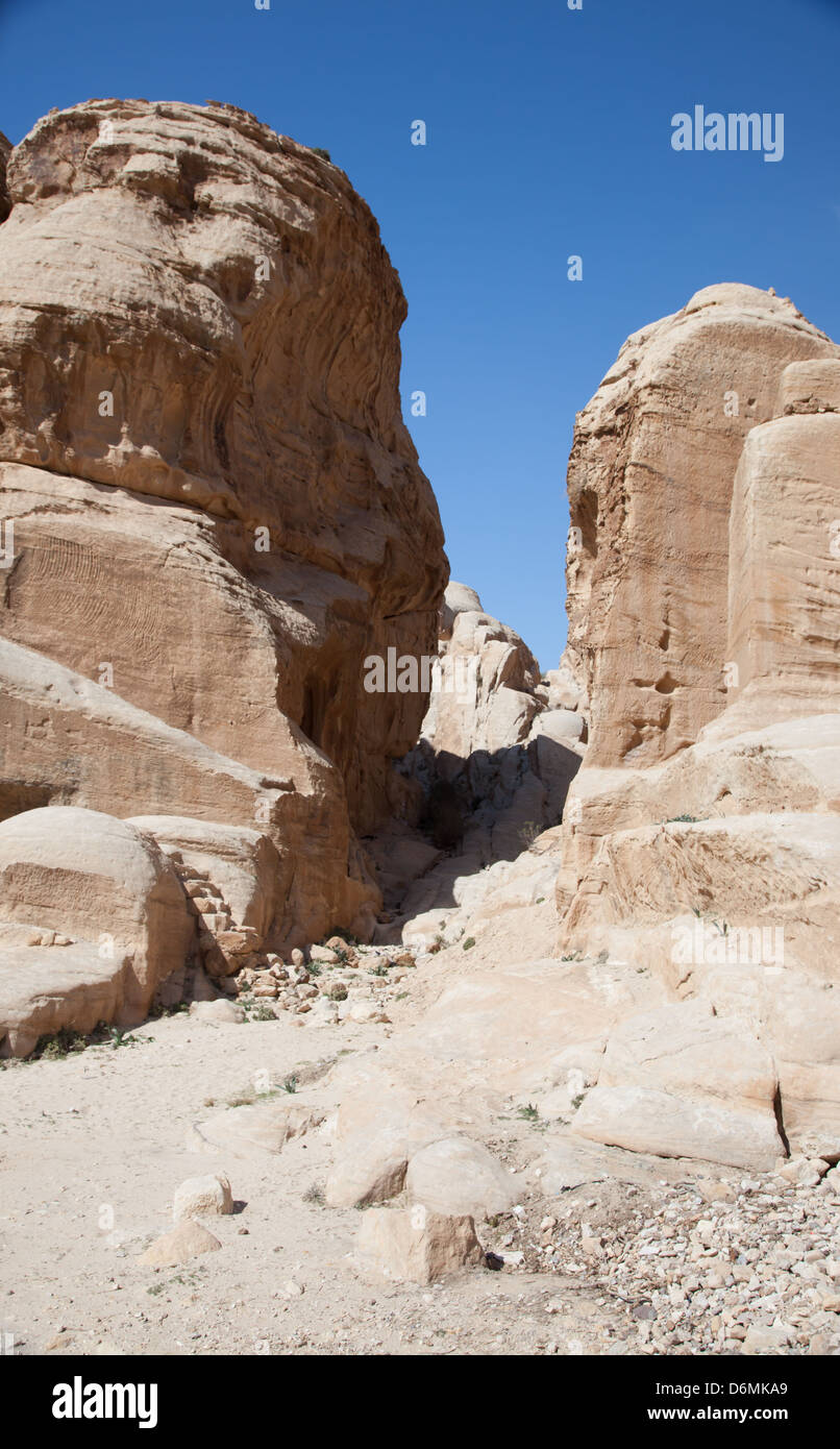 Old structures along the entrance to Petra, Jordan, first Century lost city and a travelers adventure Stock Photo