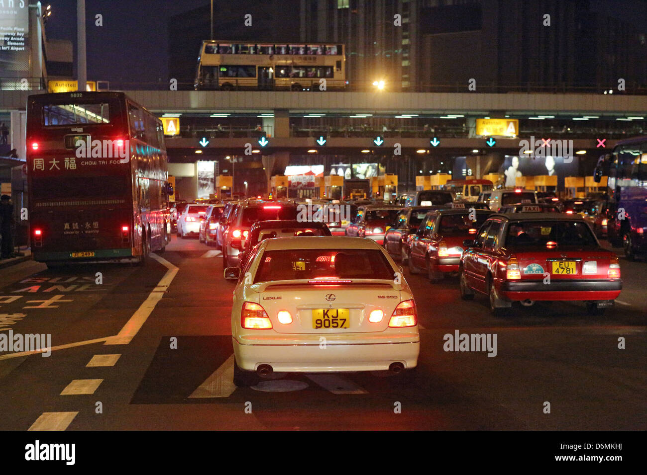 Hong Kong, China, traffic jam at the toll plaza of the CrossHarbour