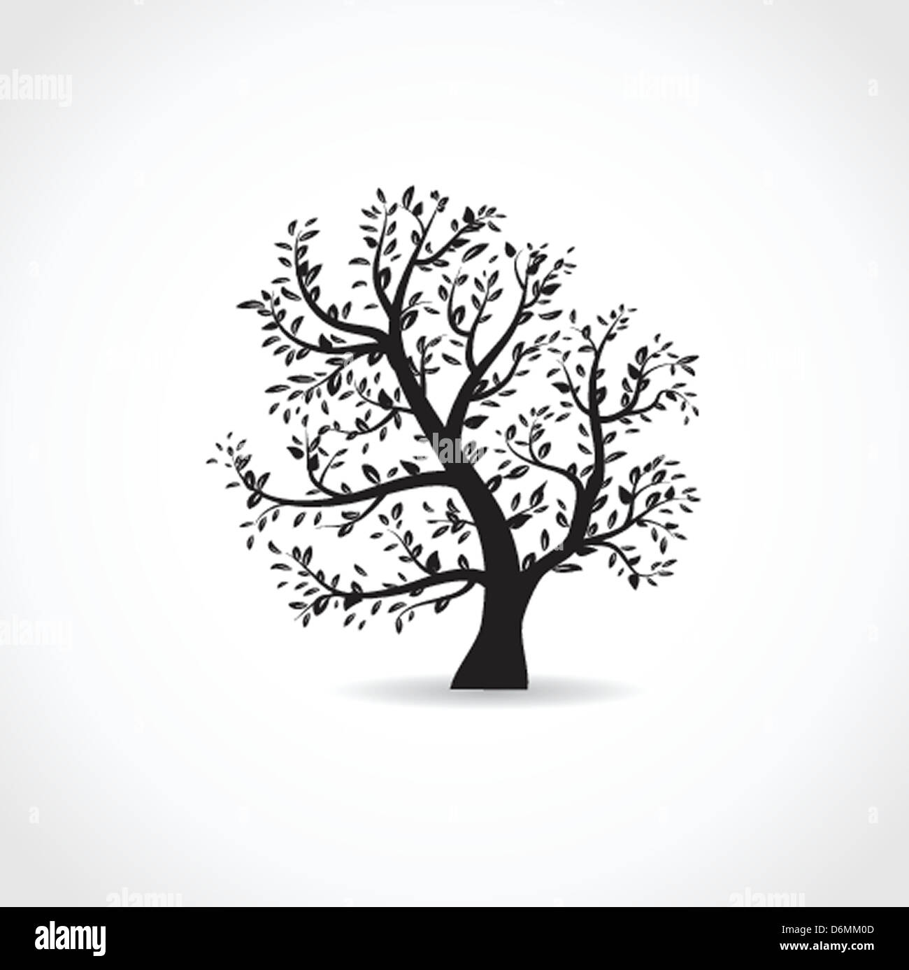 Vector illustration of beautiful spring tree in white and black colors ...