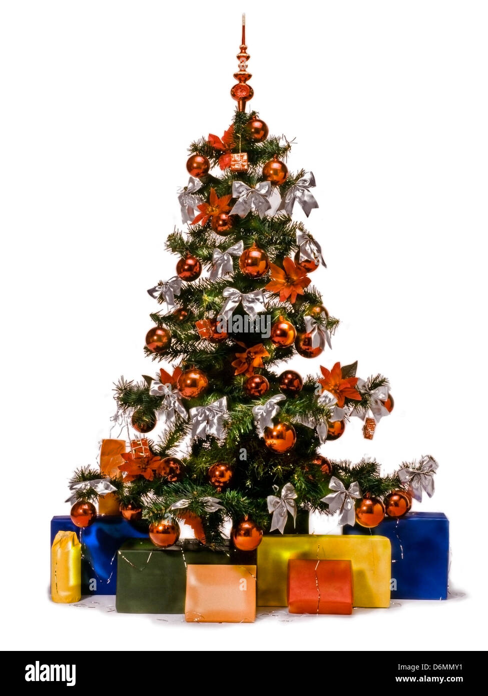 Christmas tree with decorations, lights and gifts Stock Photo Alamy