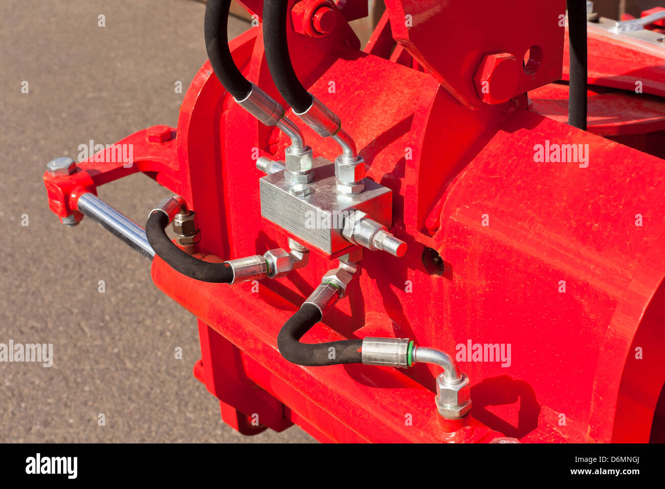 Hydraulic System Hoses on Farm Machine. Horizontal shot Stock Photo Alamy