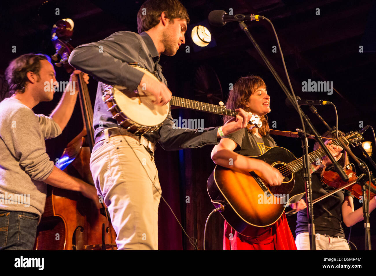 Brooklyn, US, 19 April 2013. Kristin Andreassen, on guitar, with friends, sang and played old