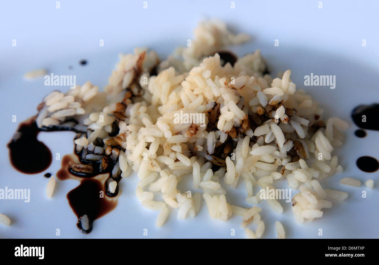 Cooked rice with soya sauce Stock Photo Alamy