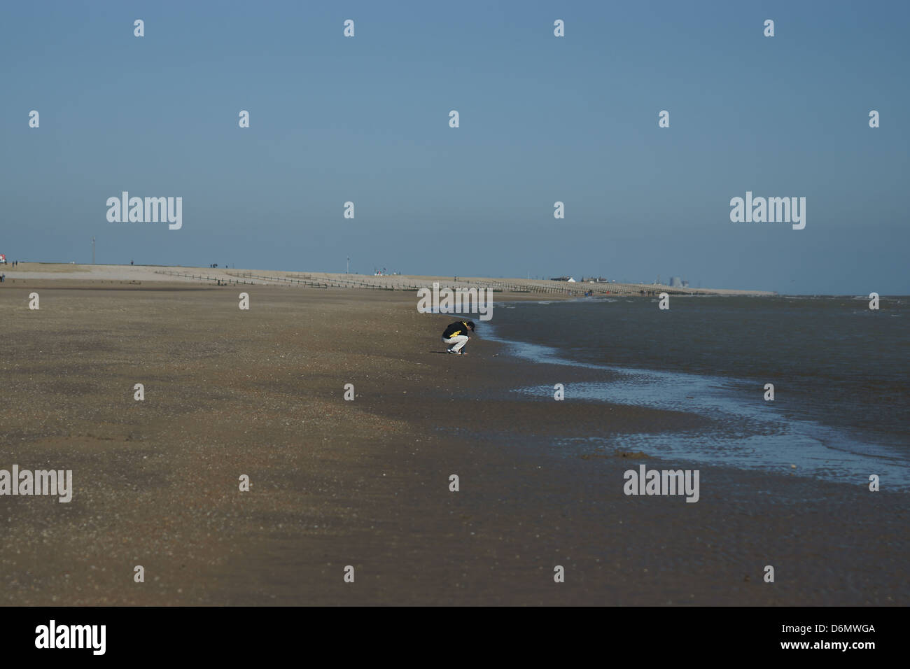 Camber sands water front sand beaches blue sky sun Stock Photo