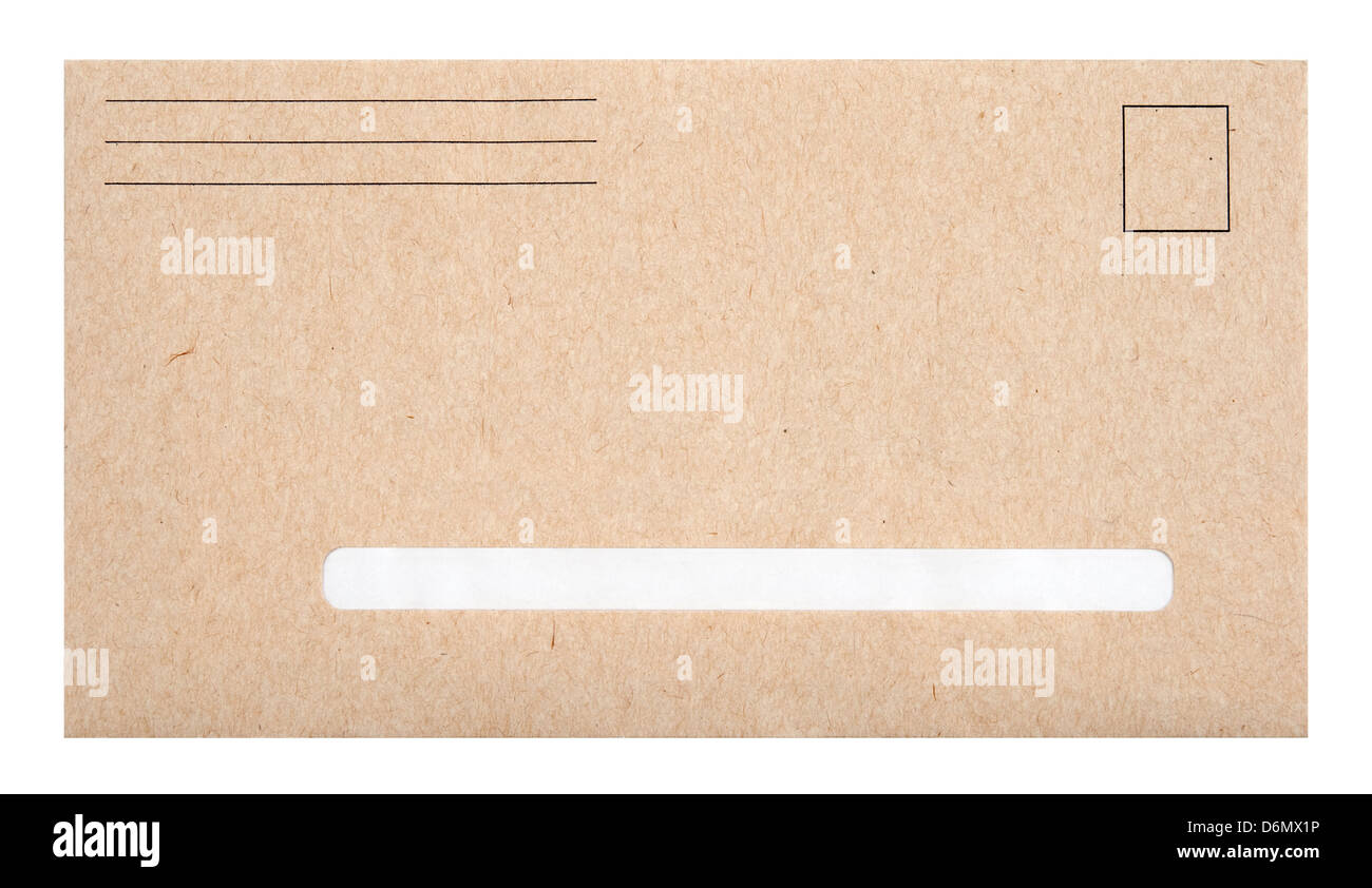 Brown envelope with blank space for address, isolated on white Stock