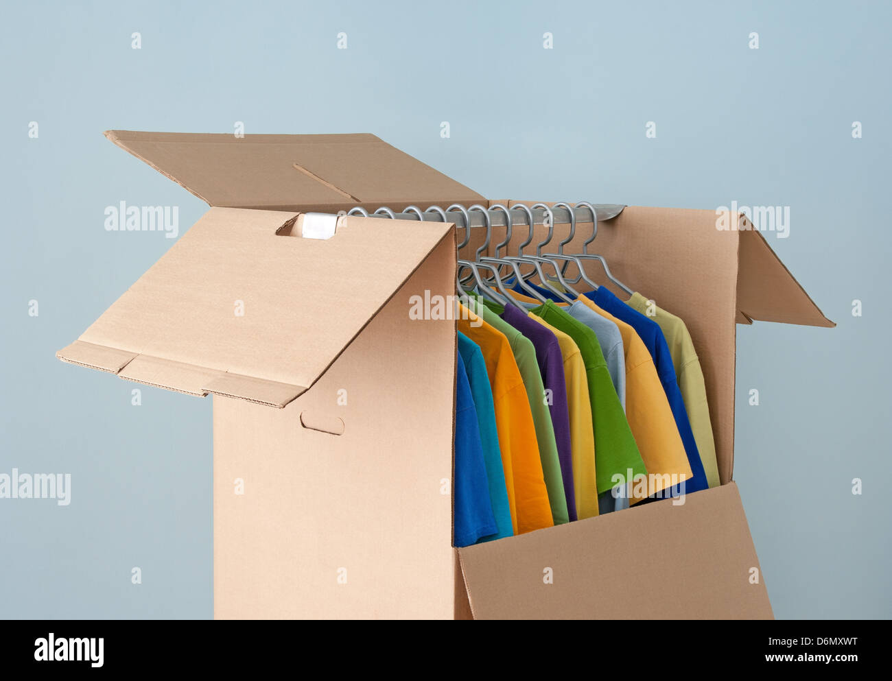 Multicolored Clothes Hanging In A Wardrobe Box Prepared For