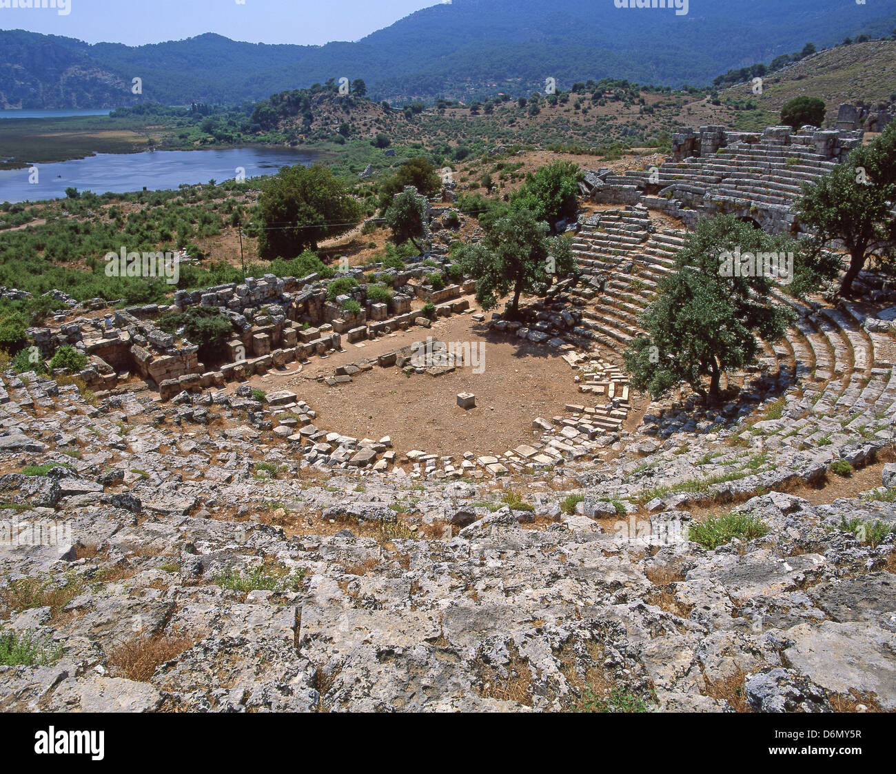 The Roman amphitheater of Kaunos, near Dalyan, Muğla Province, Turkey Stock Photo
