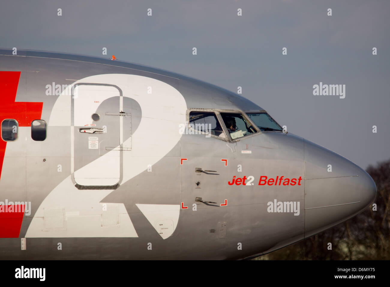 Jet2 passenger plane about to depart Leeds Bradford Airport Stock Photo