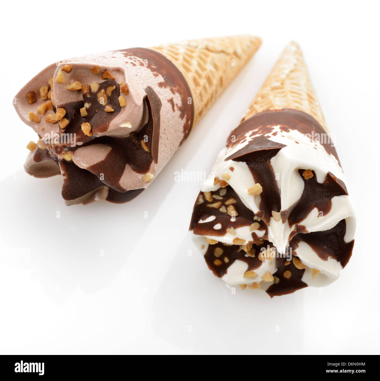 Chocolate And Vanilla Ice Cream Cones Stock Photo Alamy