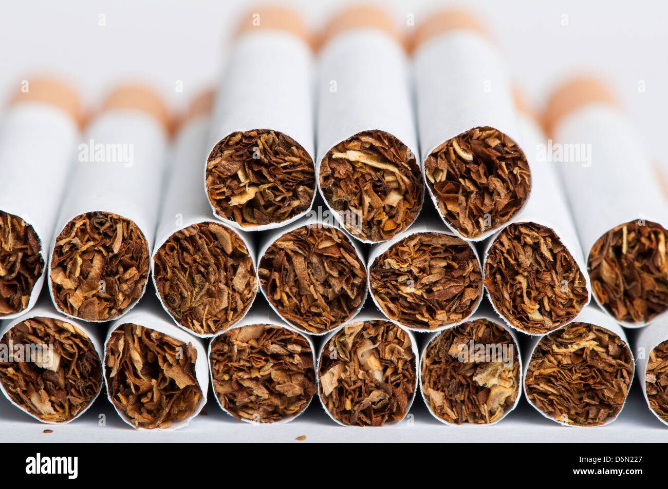 shots cigarettes Heap of cigarettes. Close up studio shot Stock Photo