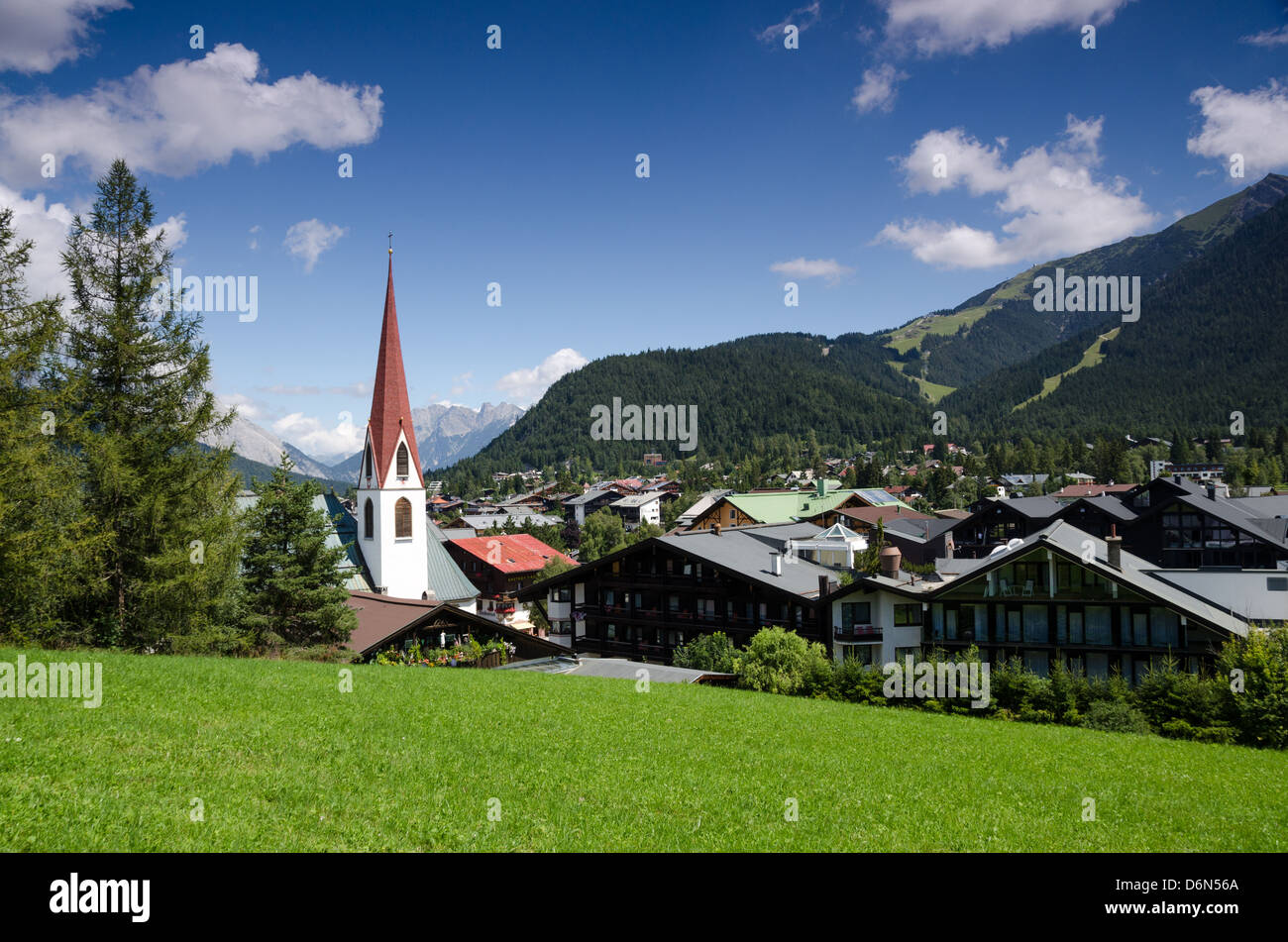 Seefeld and Church in Summer time Stock Photo