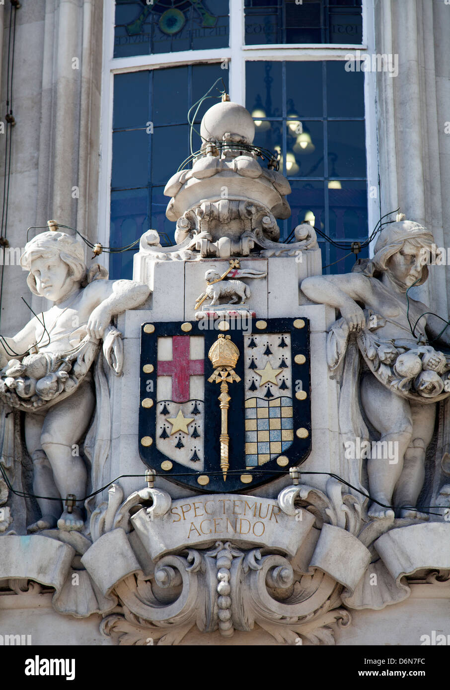 Brixton town Hall Coat Of Arms and Latin motto on Building Front - London  UK Stock Photo - Alamy