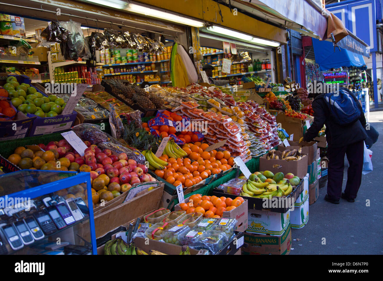 Brixton Market Stalls on Electric Avenue in Brixton London UK Stock