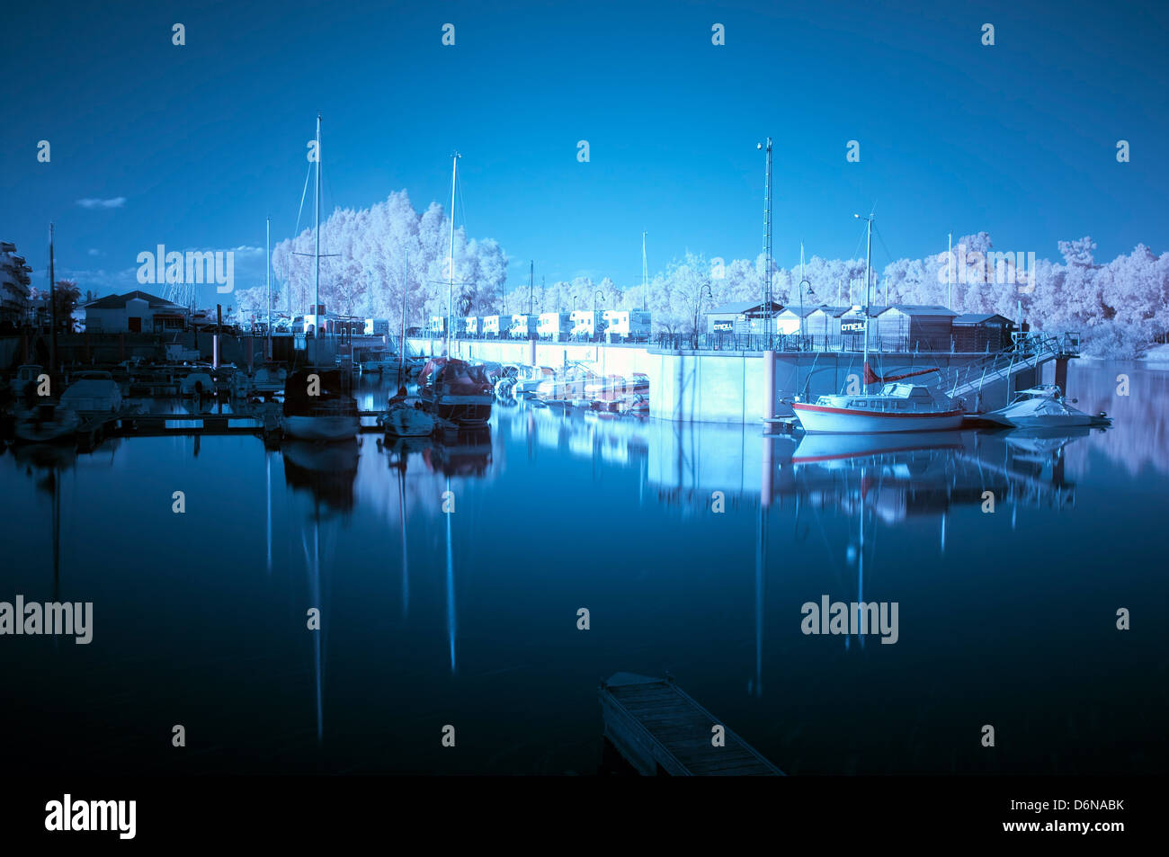 Gelves, Spain, infrared absorption from the harbor by the Guadalquivir Gelves Stock Photo