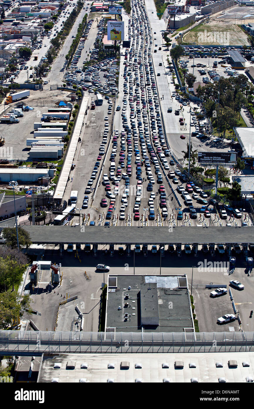 Aerial view of the Otay Mesa border Crossing February 17, 2012 in San Diego, CA Stock Photo