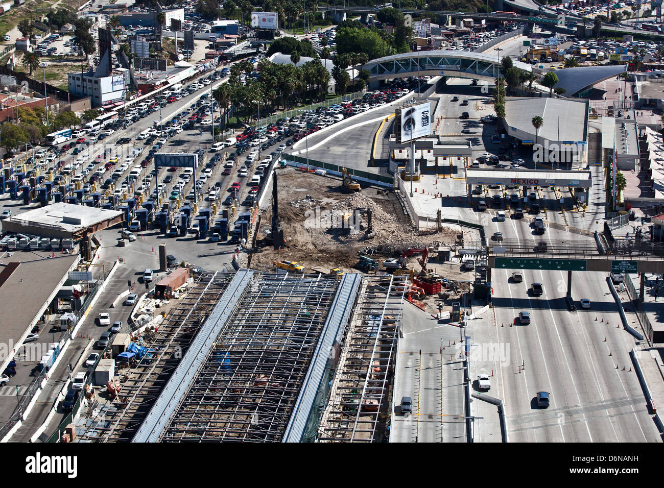 Aerial view of the San Ysidro border Crossing February 17, 2012 in San Diego, CA Stock Photo