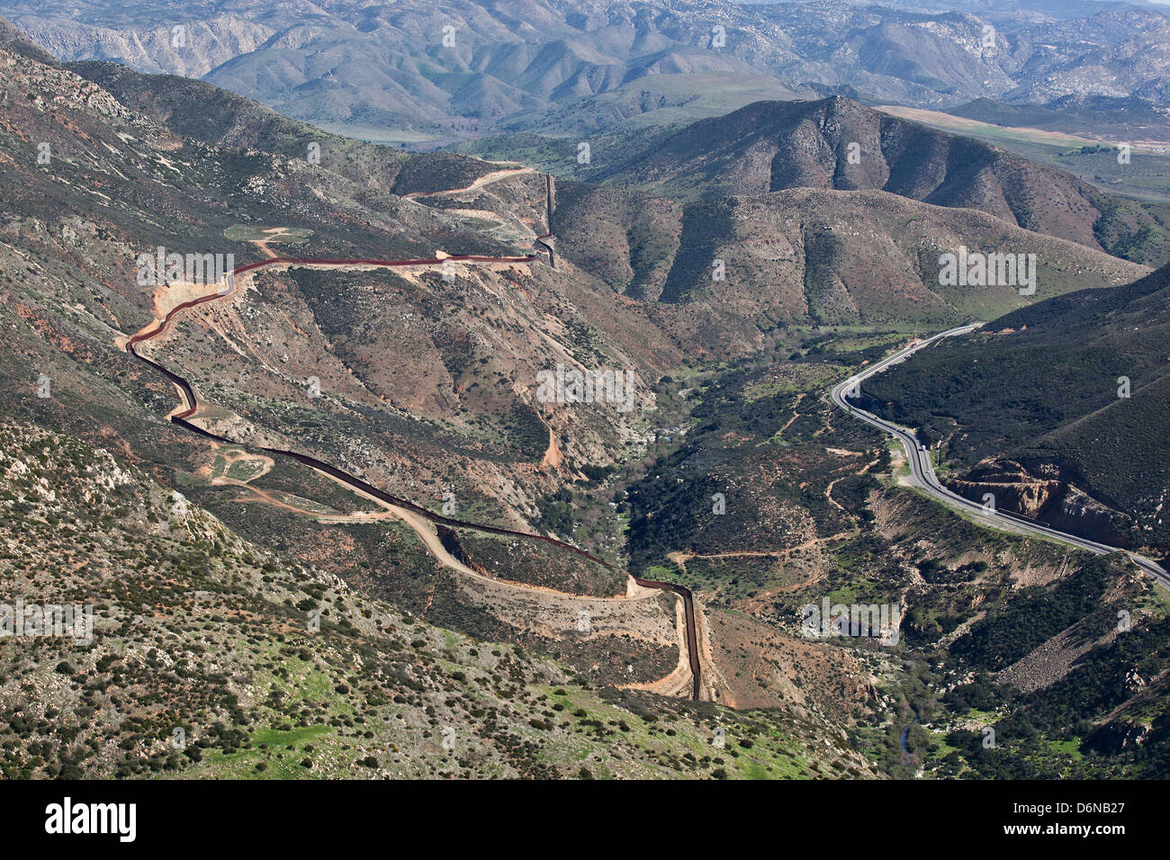 Aerial view of the border fence February 17, 2012 in San Diego, CA Stock Photo