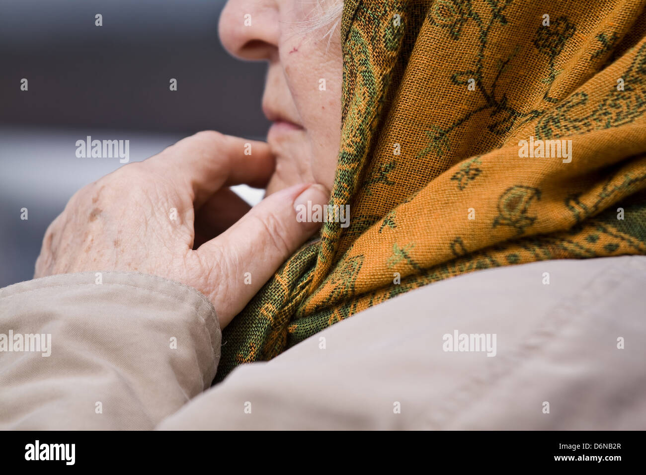 Potsdam, Germany, an old woman with headscarf Stock Photo