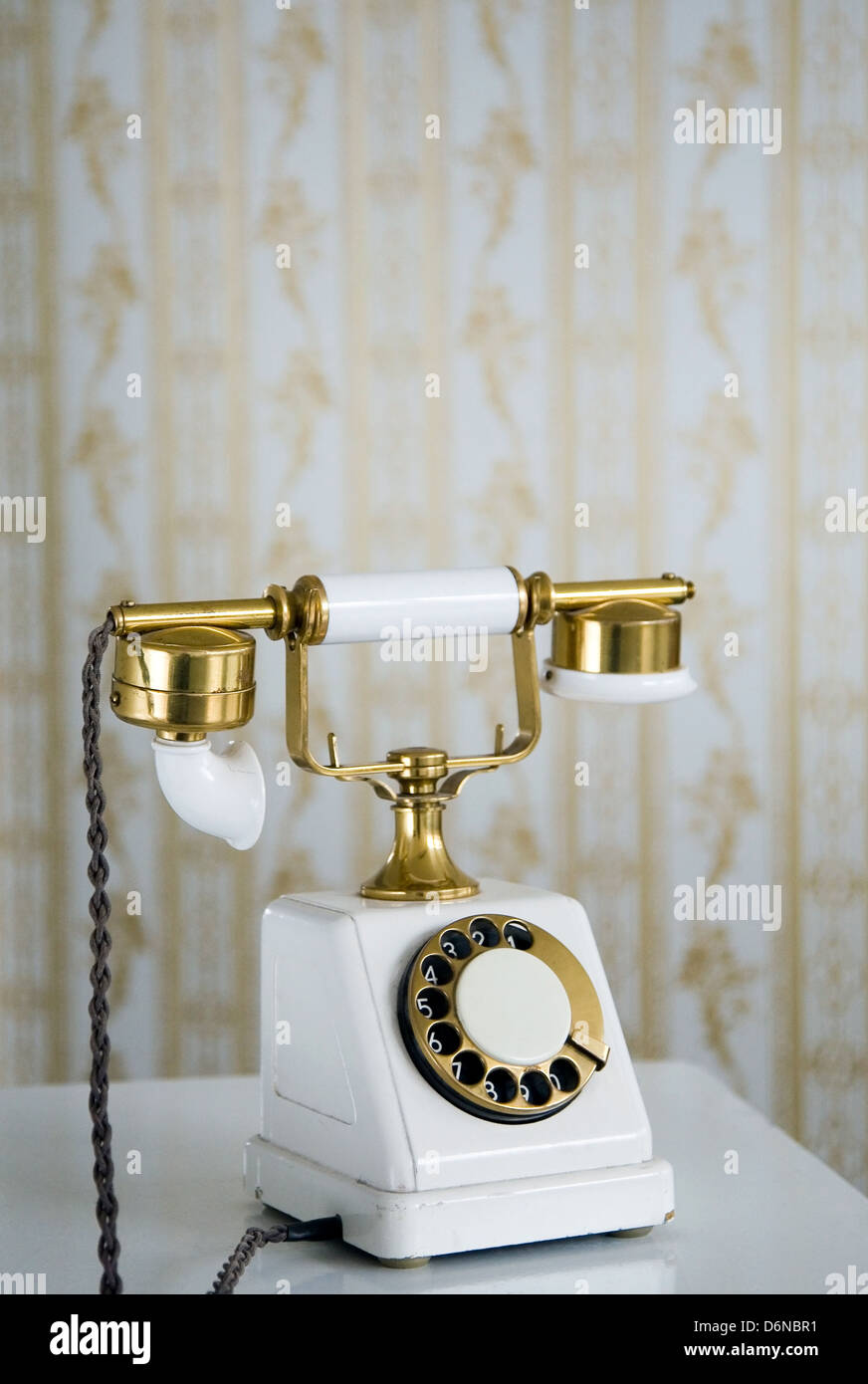 Berlin, Germany, antique phone from old-fashioned wallpaper Stock Photo -  Alamy