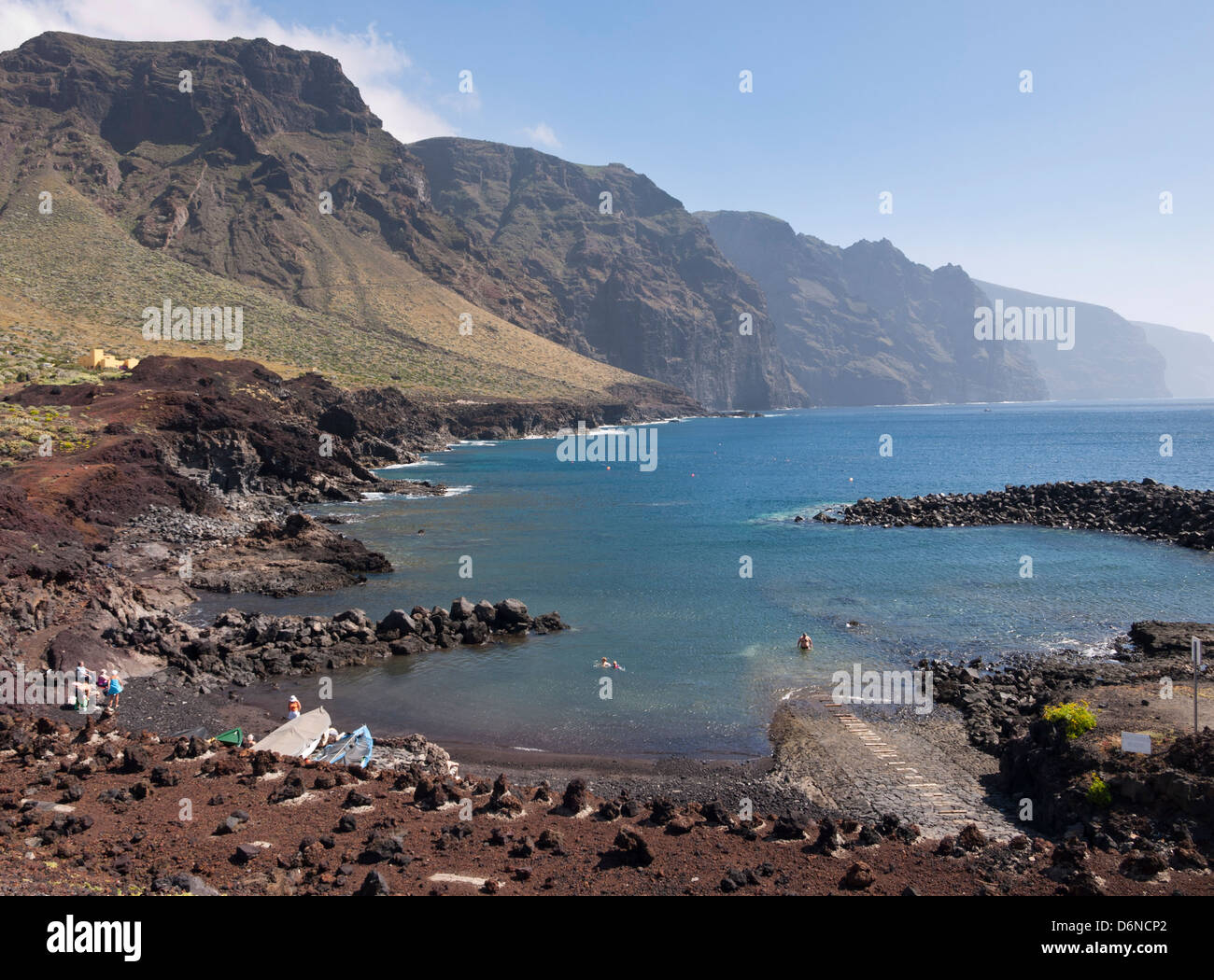 Cove for swimming and sunbathing near  Punta de Teno in the west of Tenerife Spain, view of the Accantilados los Gigantes cliffs Stock Photo