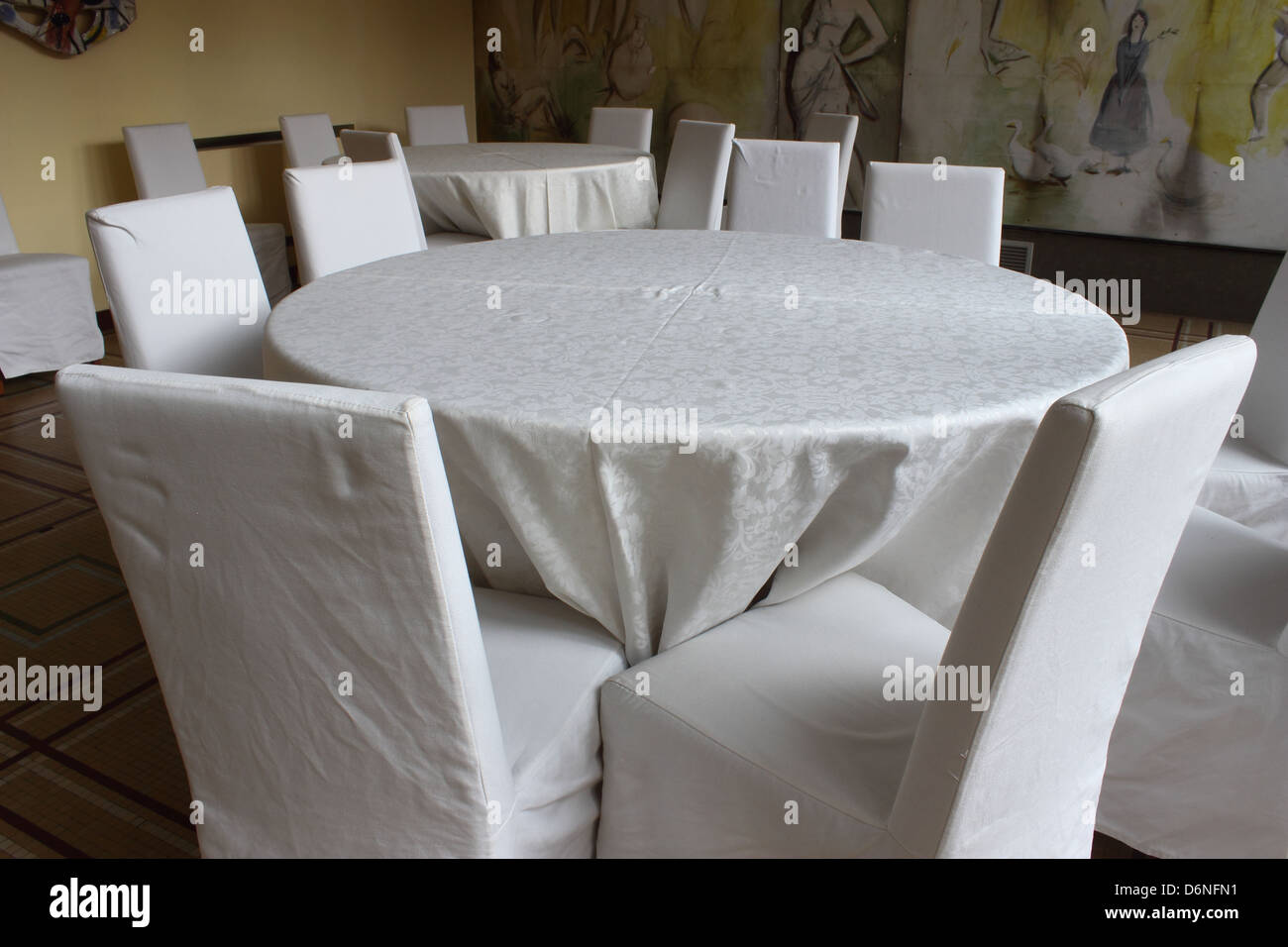 Dining room with white chair and table Stock Photo