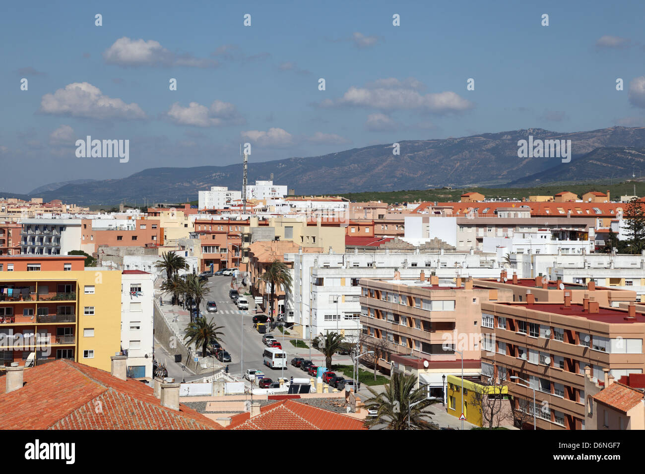 City street in Tarifa, Province of Cadiz, Andalusia Spain Stock Photo