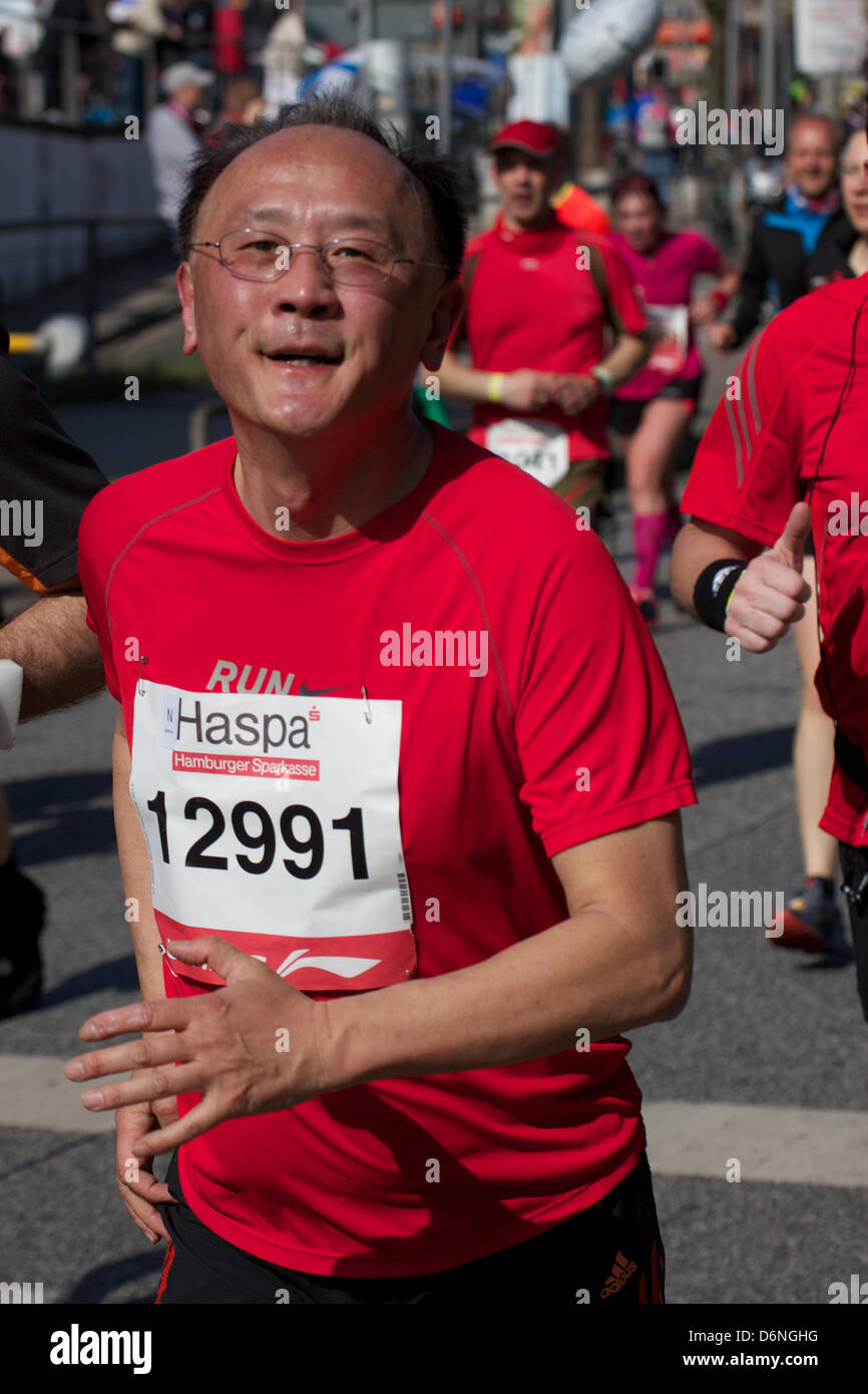 Impressions from the 28th Haspa Marathon April 21, 2013, in Hamburg, Germany. Stock Photo
