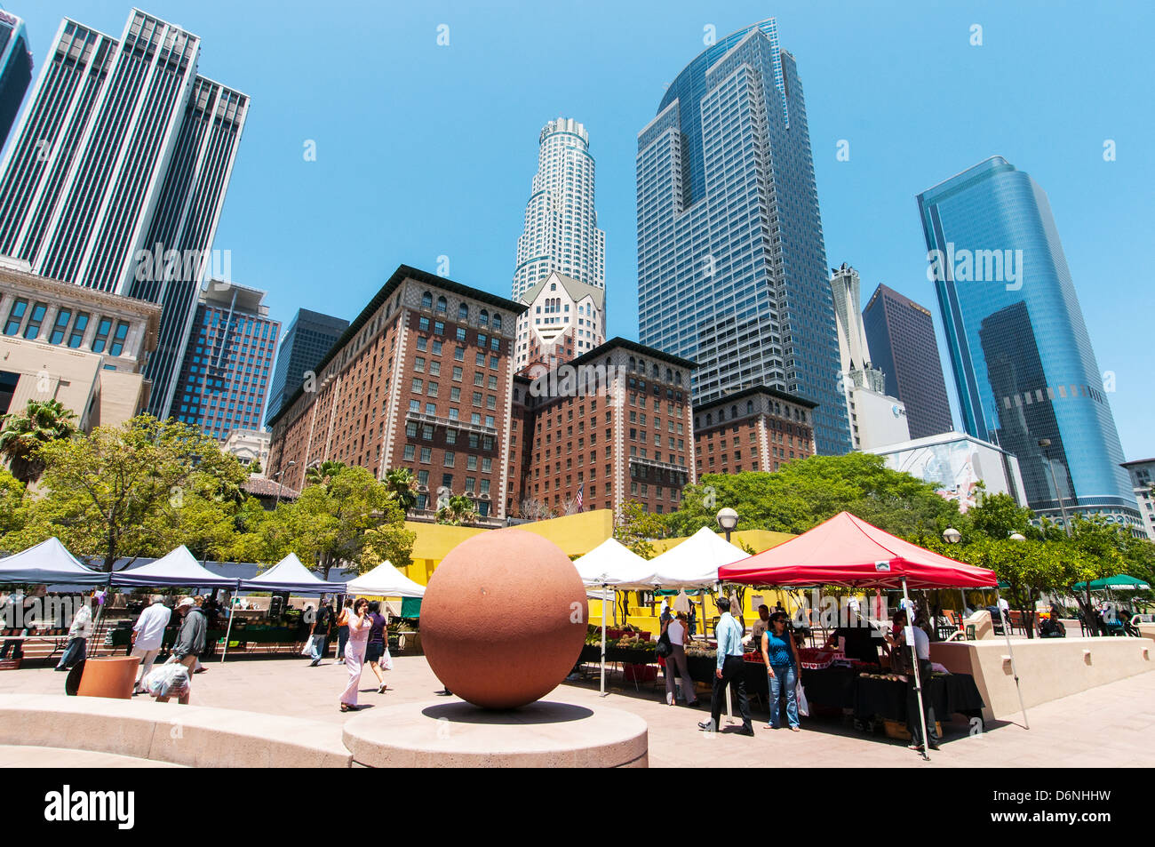 Pershing Square with high-rise buildings, downtown Stock Photo