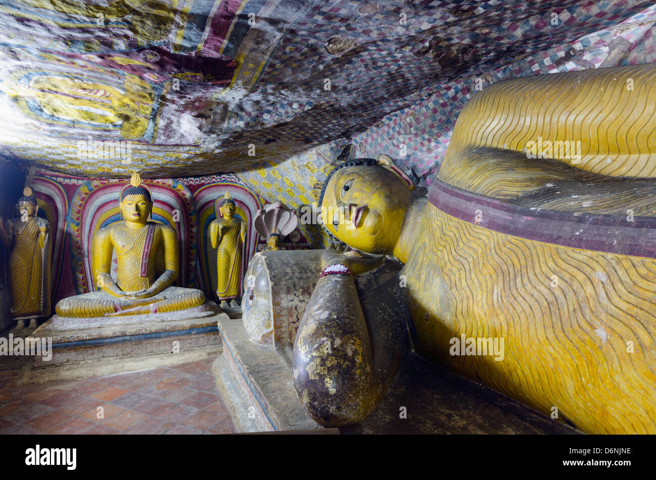 Buddha statues in Cave 5, Cave Temples (UNESCO World Heritage Site), Dambulla, North Central Province, Sri Lanka Stock Photo