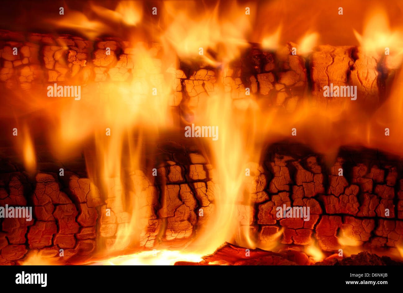 Fire Flames From Burning Wood Logs In A High Efficiency Fireplace