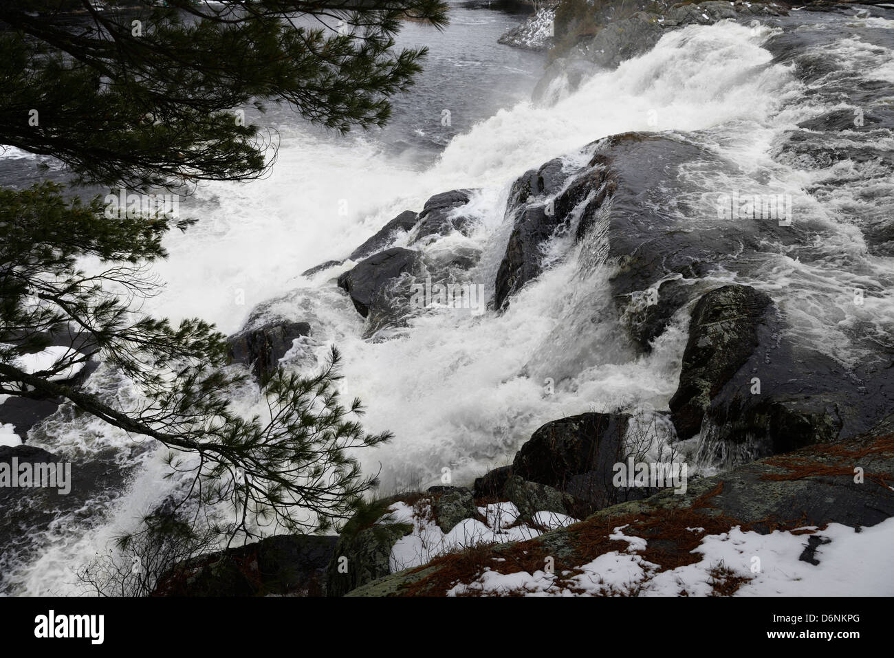 High Falls on the north Muskoka River near Bracebridge Ontario Canada in Spring Stock Photo