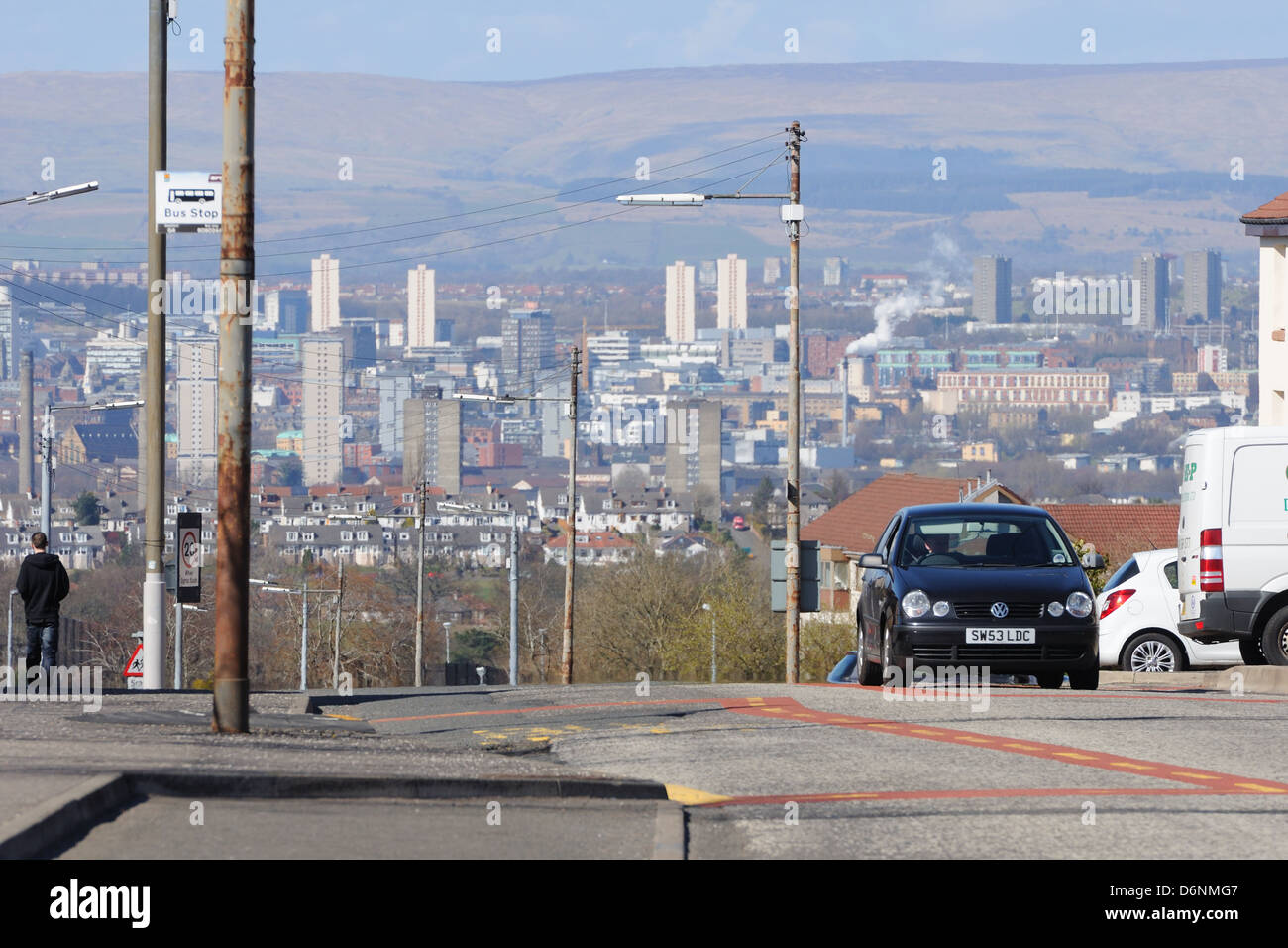 View over the city of Glasgow from Castlemilk housing scheme, Scotland, UK Stock Photo