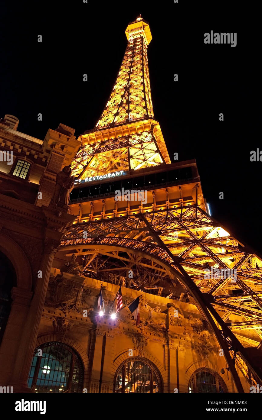 Eiffel Tower restaurant on the Las Vegas Strip at night Stock Photo