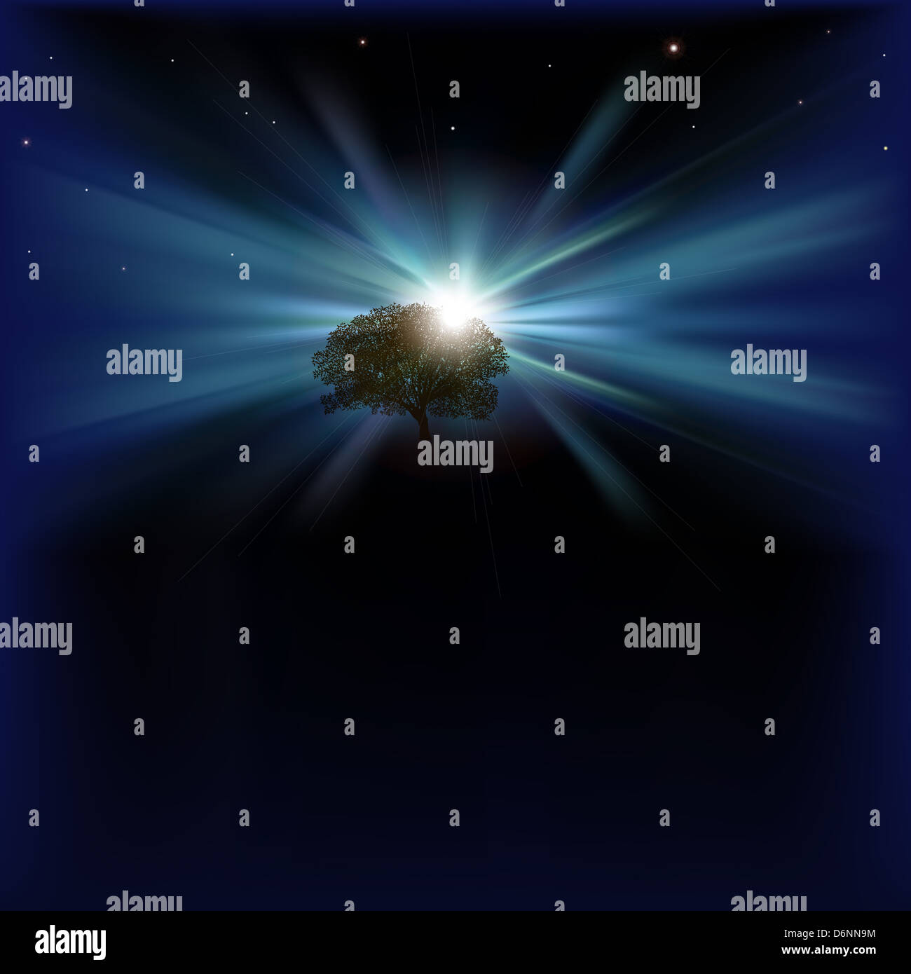abstract night background with tree and stars Stock Photo - Alamy
