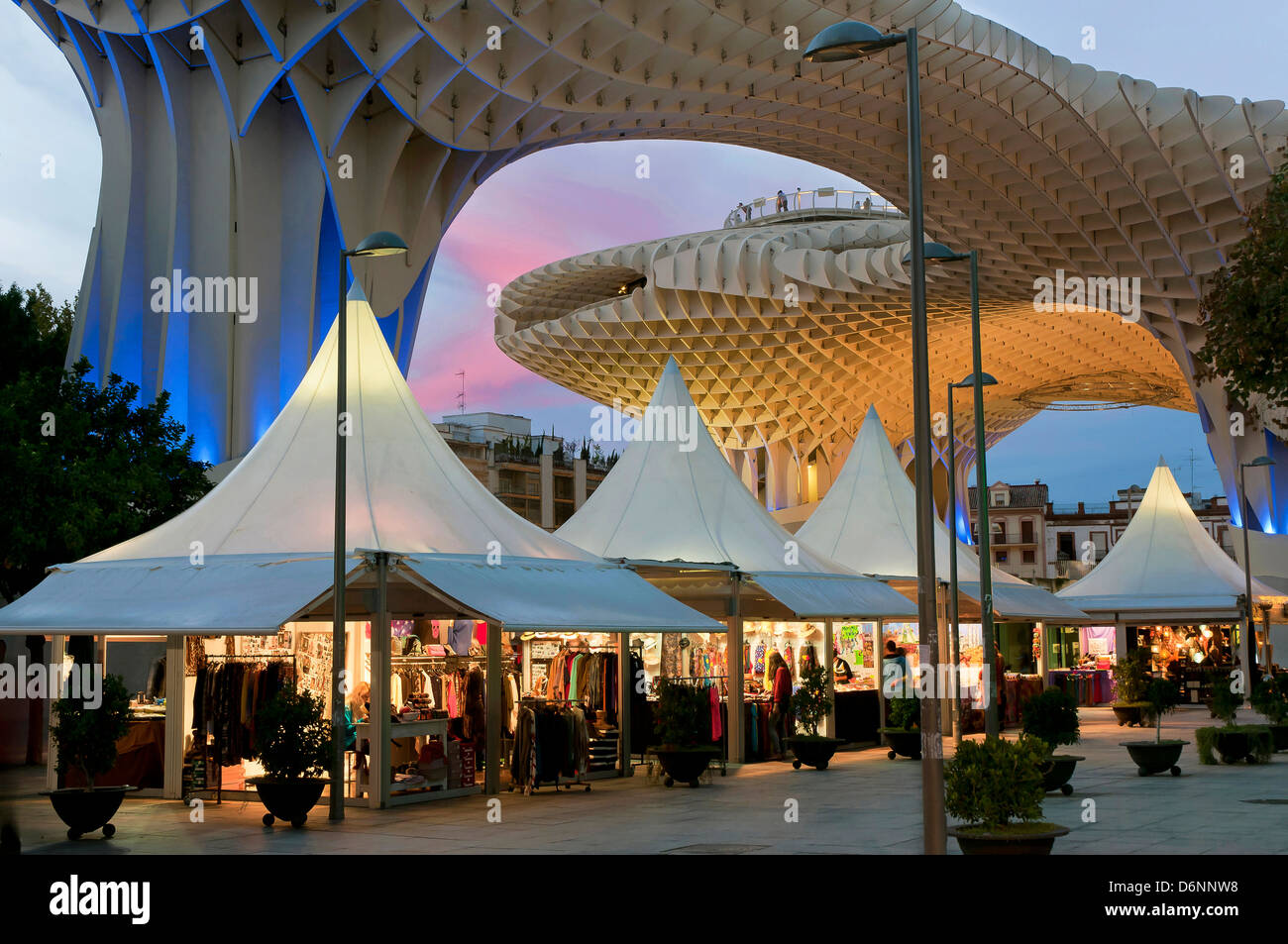 Encarnacion Square, Metropol Parasol and artisan kiosks, Seville, Region of Andalusia, Spain Stock Photo