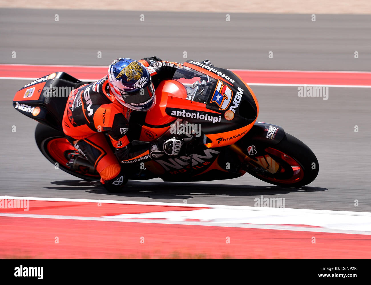 Austin, Texas, USA. 21st April, 2013. Colin Edwards #5 of NGM Mobile Forward Racing during MotoGP final on day three of Red Bull Grand Prix of the Americas at Circuit of the Americas in Austin, TX. Stock Photo