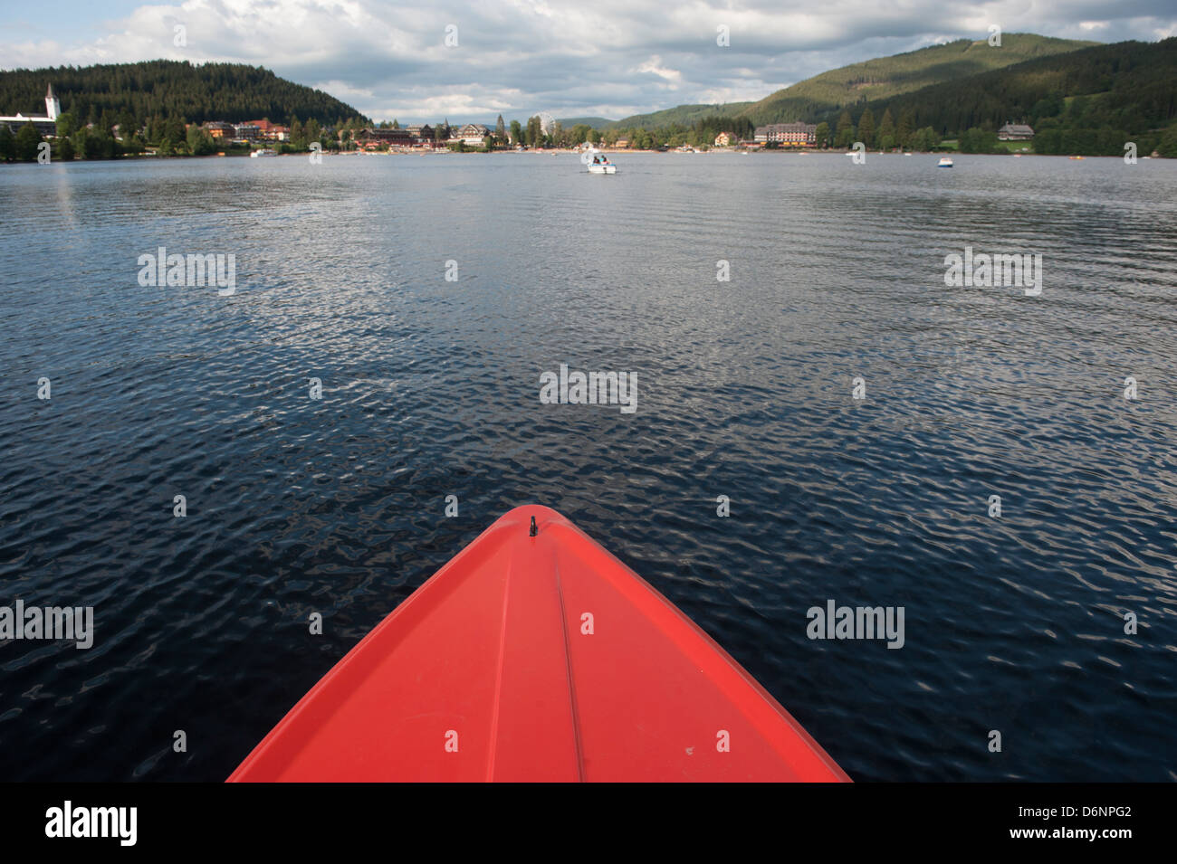 Titisee-Neustadt, Germany, the tip of a pedalo on Lake Titisee Stock Photo
